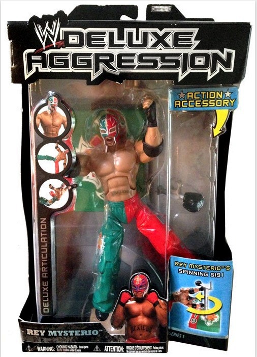 Rey Mysterio -"Revised Inner Packaging-Error!!” (WWE Deluxe Aggression 7″ Action Figure) Series-1B “Rare-Vintage” (2005)