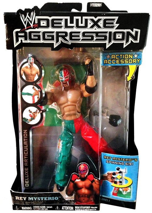 Rey Mysterio -"Revised Inner Packaging-Error!!” (WWE Deluxe Aggression 7″ Action Figure) Series-1B “Rare-Vintage” (2005)