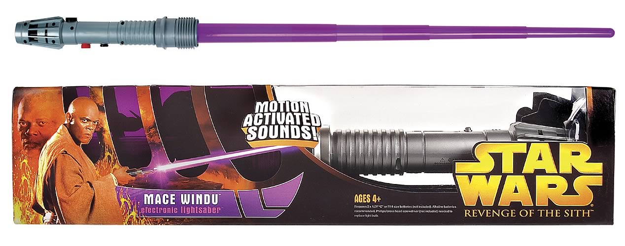 Mace Windu “Motion Activated Sounds!” Electronic Lightsaber (Star Wars  “Revenge Of The Sith EP-III” Vintage Series) “Rare-Vintage” (2005) » Now  And Then Collectibles