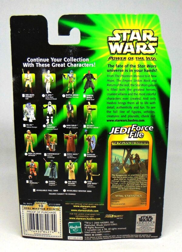 Gungan Warrior “Naboo -(#.0100)” (Star Wars “POTJ-Jedi Force File Kenner/Hasbro Vintage Series Collection II”) “Rare-Vintage” (2000)