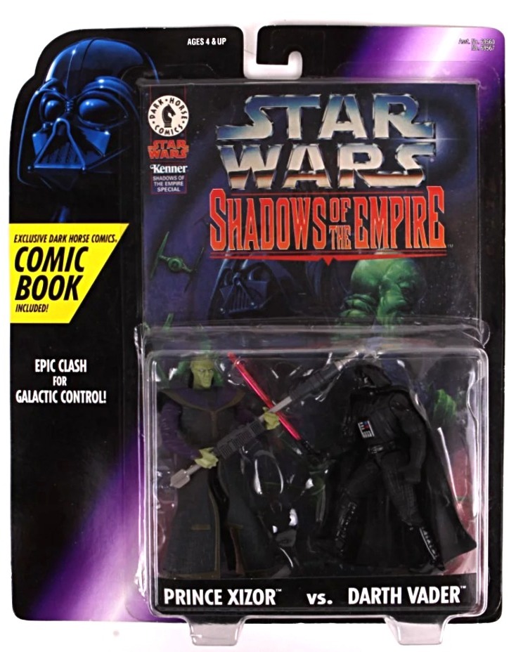 Kenner Star Wars Xizor vs Darth Vader figurines in original packaging with comic 1996
