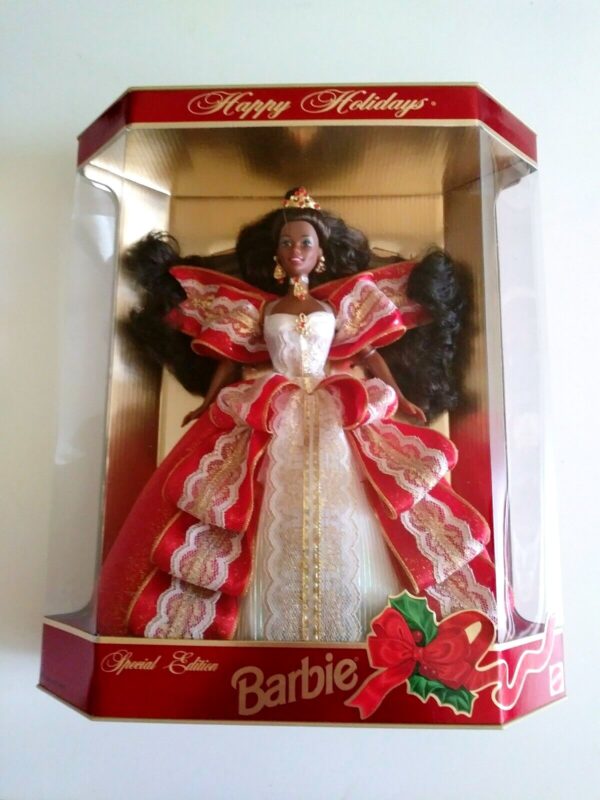 Happy Holidays Barbie Doll (AA) 10th Anniversary Gold Insert (1997)-01b