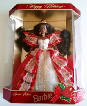 Happy Holidays Barbie Doll (AA) 10th Anniversary Gold Insert (1997)-01b - Copy
