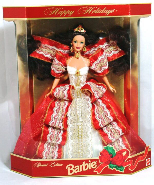 Happy Holidays Barbie Doll (Brunette) 10th Anniversary Gold Insert (00)