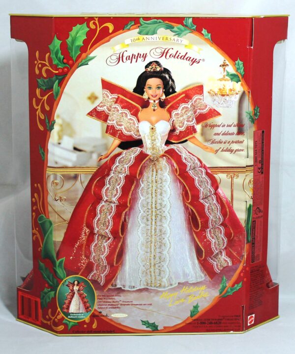 Happy Holidays Barbie Doll (Brunette) 10th Anniversary Gold Insert (00a)