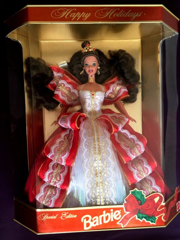 Happy Holidays Barbie Doll (Brunette) 10th Anniversary Gold Insert (00a1)