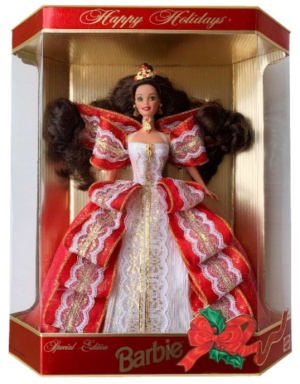 Happy Holidays Barbie Doll (Brunette) 10th Anniversary Gold Insert (2a)