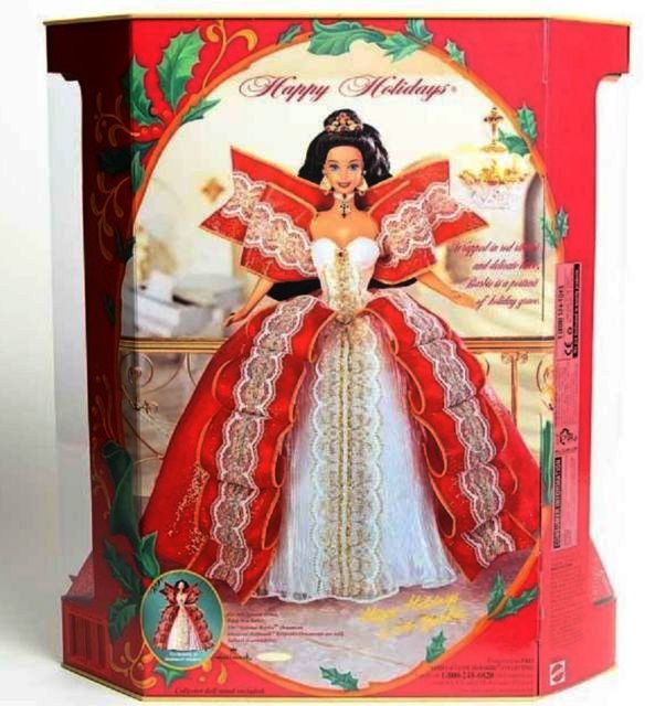 1997 Happy Holidays Barbie Doll (Brunette) “10th Anniversary Gold Insert” Special Edition “Rare-Vintage” (1997)