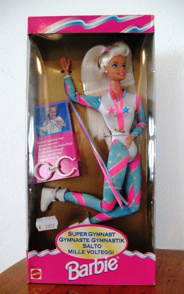 1995 Super Gymnast Barbie Blonde 1st Edition (Original Bilingual 4-Multi-Lingual International Series) Mattel/Barbie Collectibles “Rare-Vintage” (1995)