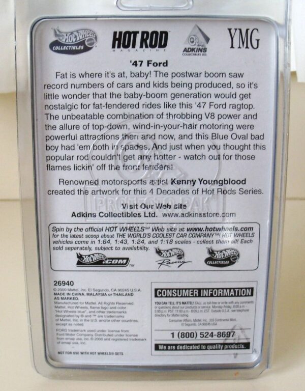 '47 Ford 4-Decades Of Hot Rods-1ab '47 Ford “#2/4 Series 1” (Hotwheels Collectibles “Special Limited Edition 4-Decades Of Hot Rods-Car Art 1:64 Scale” Box Set) “Rare-Vintage” (2000)