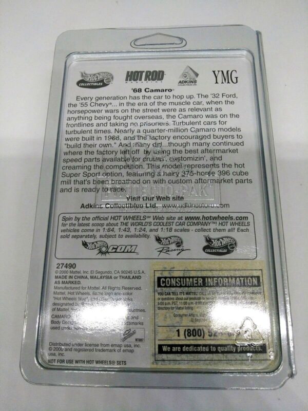 '68 Camaro 4-Decades Of Hot Rods-5 '68 Camaro “#4/4 Series 1” (Hotwheels Collectibles “Special Limited Edition 4-Decades Of Hot Rods-Car Art 1:64 Scale” Box Set) “Rare-Vintage” (2000)
