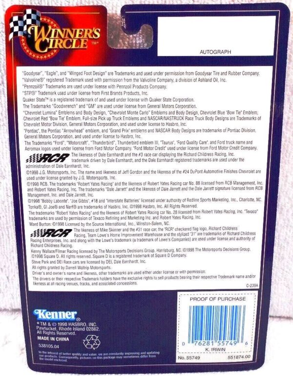 '98 Winner's Circle STOCK CAR SERIES Kenny Irwin (B)