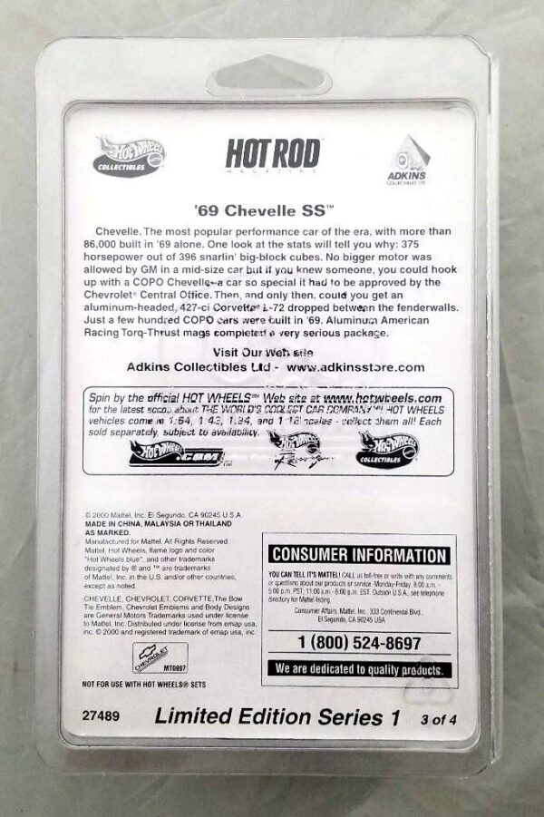 ’69 Chevelle SS Street Hot Wheels-01a '69 Chevelle SS “#3/4 Series 1” (Hotwheels Collectibles “Special Limited Edition Chevrolet Street Machines-Muscle Cars 1:64 Scale” Box Set) “Rare-Vintage” (2000)