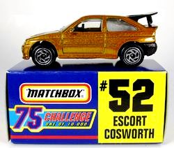 (52) Escort Cosworth “Card #52- Metallic Gold -1 of 10,000 Ltd. Ed.” (Matchbox 75 Gold Challenge Ltd. Ed. Series) “Rare-Vintage” (1997)