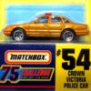 Crown Victoria Police Car “Card #54- Metallic Gold -1 of 10,000 Ltd. Ed.” (Matchbox 75 Gold Challenge Ltd. Ed. Series) “Rare-Vintage” (1997) 