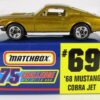 (69) '68 Mustang Cobra Jet “Card #69- Metallic Gold -1 of 10,000 Ltd. Ed.” (Matchbox 75 Gold Challenge Ltd. Ed. Series) “Rare-Vintage” (1997)