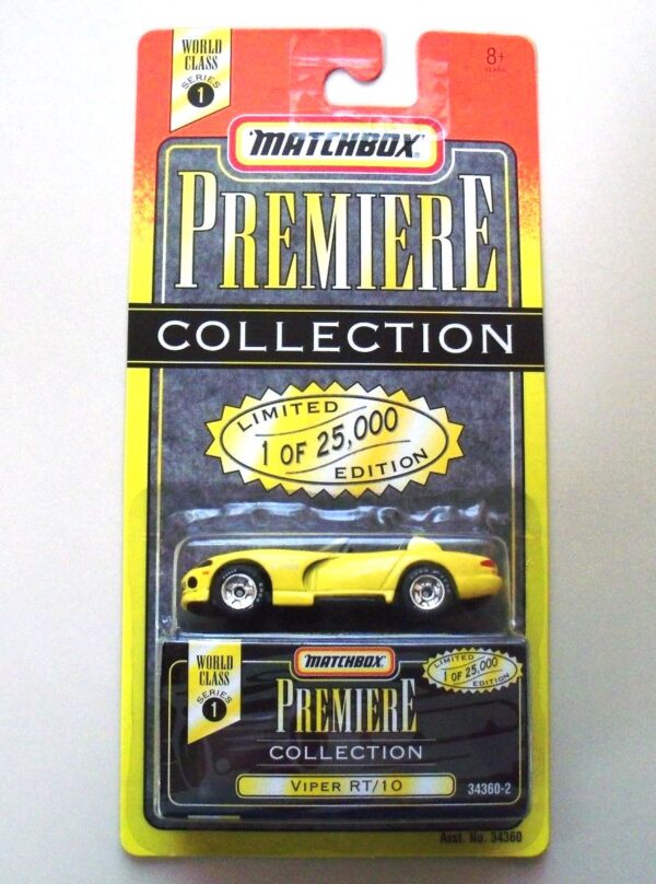 Series-1 Viper RT-10-0 Dodge Viper RT/10 “Yellow- 1 of 25,000”! (Matchbox “Premiere World Class” Limited Edition Collection Series-1) “Rare-Vintage” (1996)