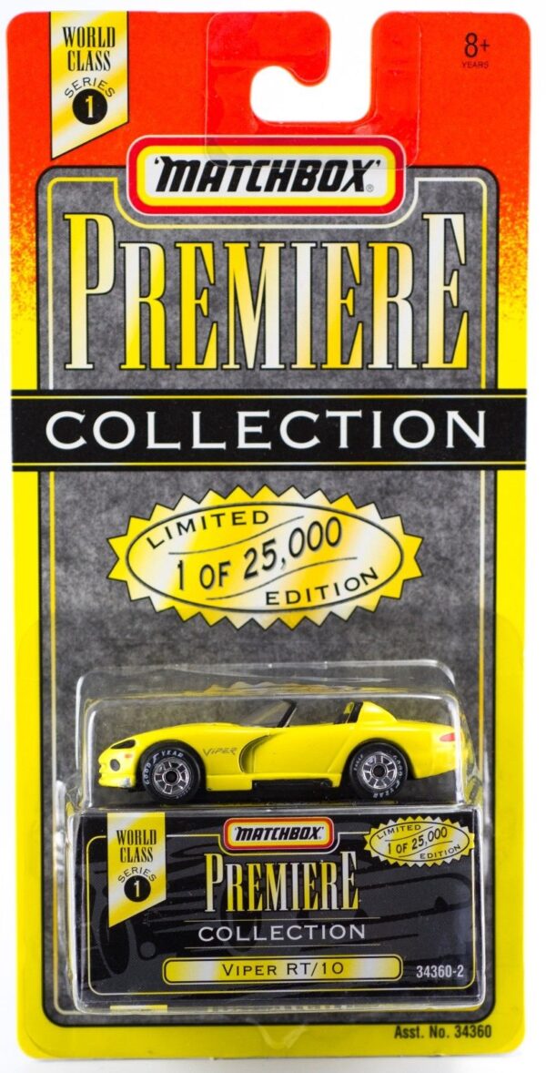 Series-1 Viper RT-10-1 Dodge Viper RT/10 “Yellow- 1 of 25,000”! (Matchbox “Premiere World Class” Limited Edition Collection Series-1) “Rare-Vintage” (1996)