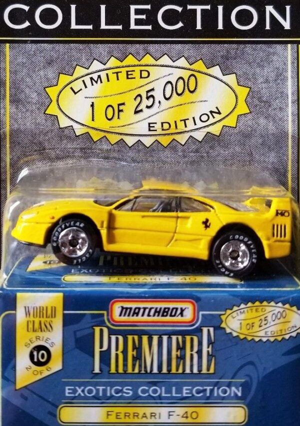 Ferrari F-40 “Yellow- 1 of 25,000”! (Matchbox “Premiere World Class Exotics” Limited Edition Collection Series-10) “Rare-Vintage” (1998) 