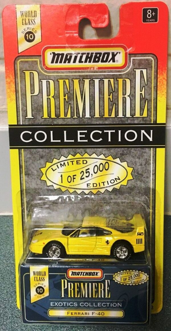Ferrari F-40 “Yellow- 1 of 25,000”! (Matchbox “Premiere World Class Exotics” Limited Edition Collection Series-10) “Rare-Vintage” (1998) 