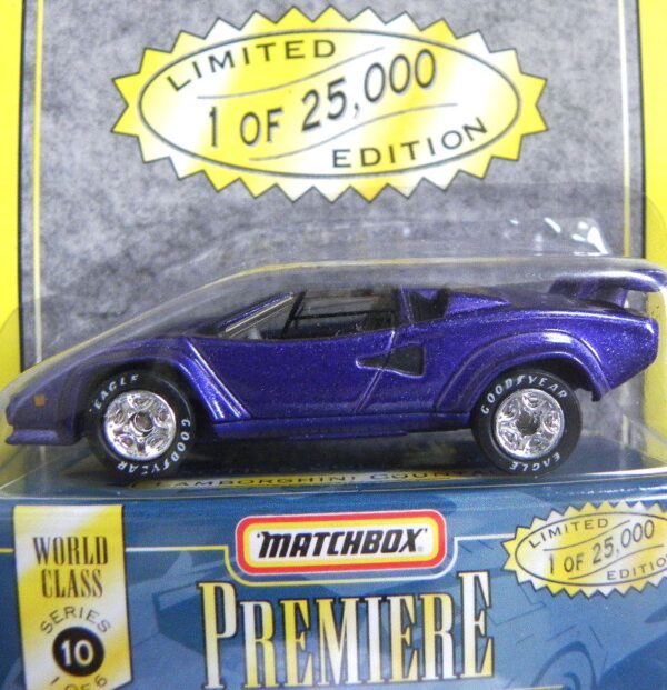 Lamborghini Countach “Purple- 1 of 25,000”! (Matchbox “Premiere World Class Exotics” Limited Edition Collection Series-10) “Rare-Vintage” (1998)