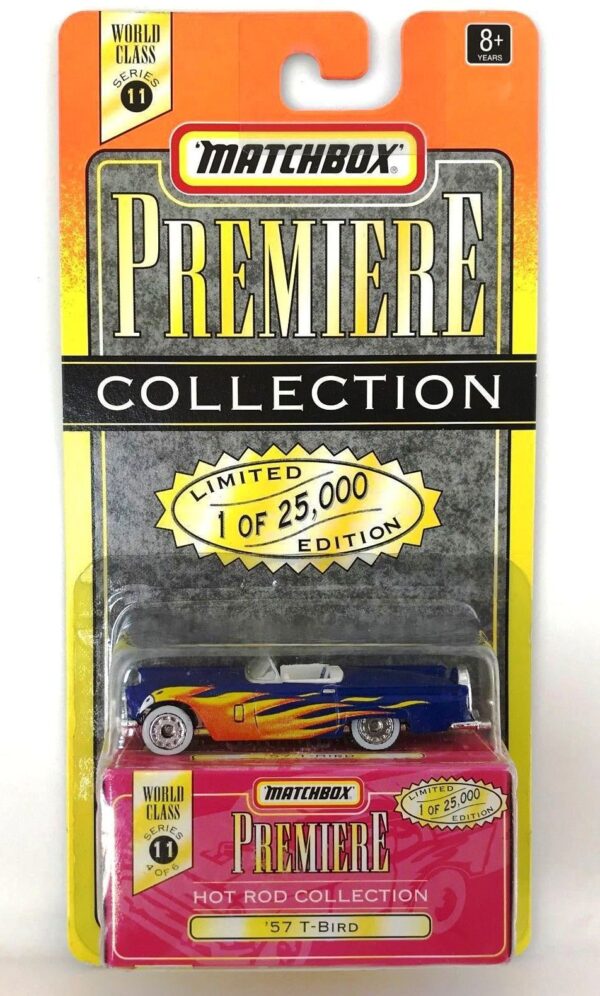 Series-11 57 T-Bird-0 1957 T-Bird “Blue w/Flames Tampo- 1 of 25,000”! (Matchbox “Premiere World Class Hot Rod” Limited Edition Collection Series-11) “Rare-Vintage” (1998)