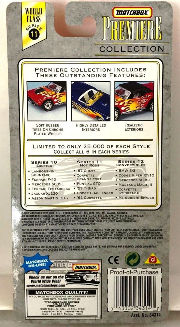 Series-11 57 T-Bird-01 1957 T-Bird “Blue w/Flames Tampo- 1 of 25,000”! (Matchbox “Premiere World Class Hot Rod” Limited Edition Collection Series-11) “Rare-Vintage” (1998)