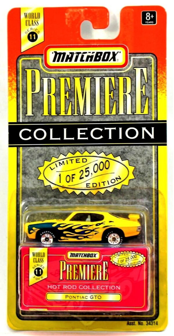 Pontiac GTO “Yellow  w/Flames Tampo- 1 of 25,000”! (Matchbox “Premiere World Class Hot Rod” Limited Edition Collection Series-11) “Rare-Vintage” (1998)