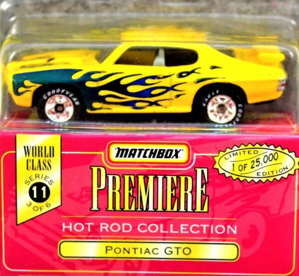 Pontiac GTO “Yellow  w/Flames Tampo- 1 of 25,000”! (Matchbox “Premiere World Class Hot Rod” Limited Edition Collection Series-11) “Rare-Vintage” (1998)