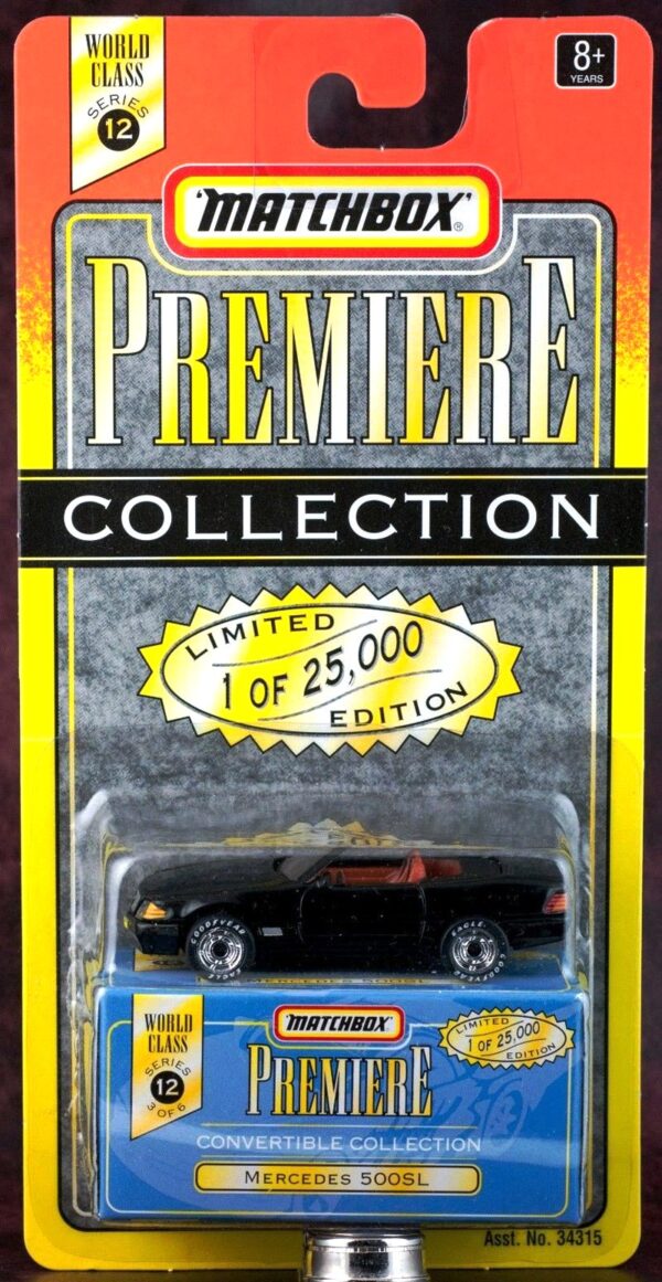 Mercedes 500SL “Black - 1 of 25,000”! (Matchbox “Premiere World Class Convertible” Limited Edition Collection Series-12) “Rare-Vintage” (1998) 