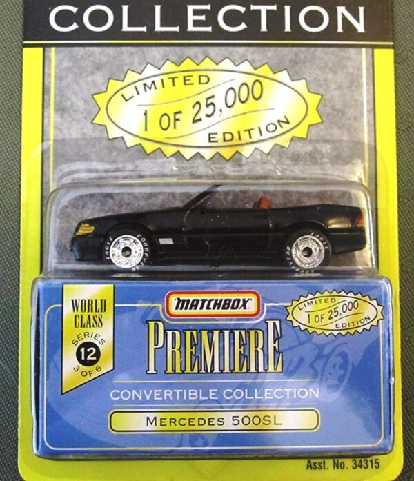 Mercedes 500SL “Black - 1 of 25,000”! (Matchbox “Premiere World Class Convertible” Limited Edition Collection Series-12) “Rare-Vintage” (1998) 