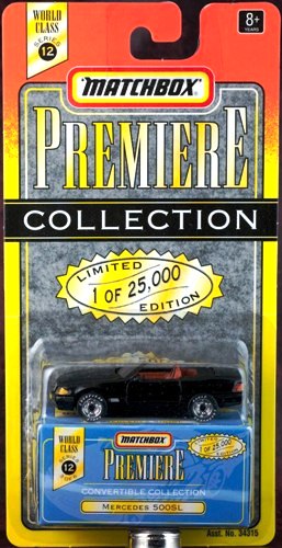 Mercedes 500SL “Black - 1 of 25,000”! (Matchbox “Premiere World Class Convertible” Limited Edition Collection Series-12) “Rare-Vintage” (1998) 