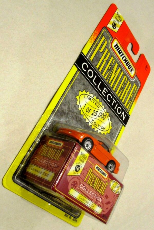 Camaro Z28 “Orange w/White Stripes – 1 of 25,000”! (Matchbox “Premiere World Class” Limited Edition Collection Series-14) “Rare-Vintage” (1998) 