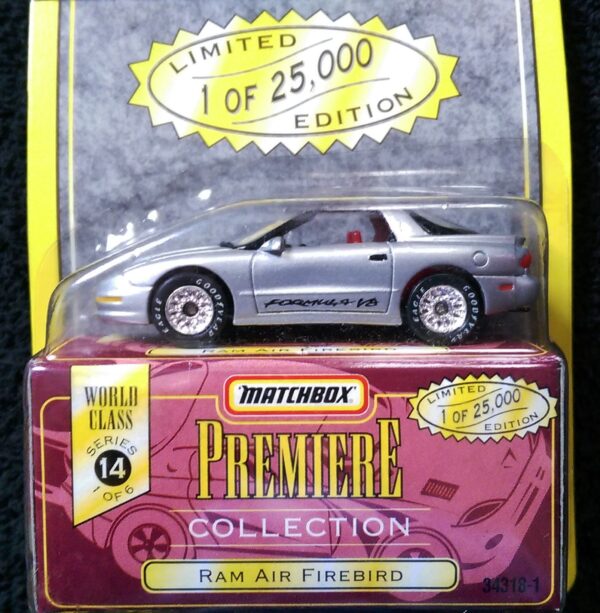 Ram Air Firebird “Silver w/Formula V8 Tampo – 1 of 25,000”! (Matchbox “Premiere World Class” Limited Edition Collection Series-14) “Rare-Vintage” (1998) 