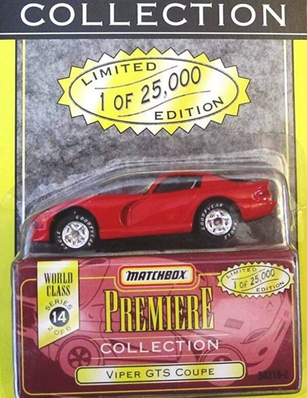 Viper GTS Coupe “Red w/White Stripes– 1 of 25,000”! (Matchbox “Premiere World Class” Limited Edition Collection Series-14) “Rare-Vintage” (1998) 