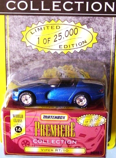 Viper RT/10 “Blue w/White Stripes– 1 of 25,000”! (Matchbox “Premiere World Class” Limited Edition Collection Series-14) “Rare-Vintage” (1998) 