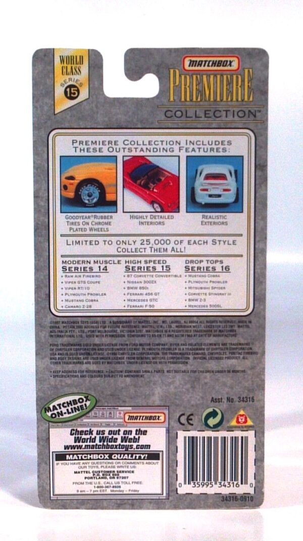 BMW 850i “Red – 1 of 25,000”! (Matchbox “Premiere World Class High Speed” Limited Edition Collection Series-15) “Rare-Vintage” (1998) 