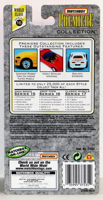 Mercedes 500 SL “Dark Purple – 1 of 25,000”! (Matchbox “Premiere World Class Drop Tops” Limited Edition Collection Series-16) “Rare-Vintage” (1998) 