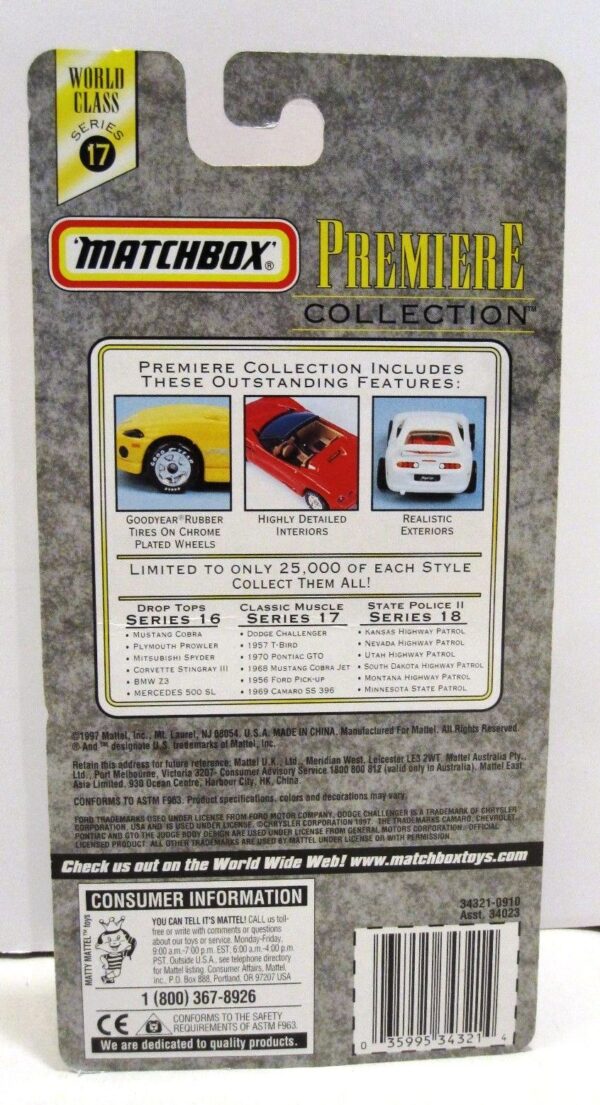 1970 Pontiac GTO “Dark Gray -The Judge – 1 of 25,000”! (Matchbox “Premiere World Class Classic Muscle” Limited Edition Collection Series-17) “Rare-Vintage” (1998) 