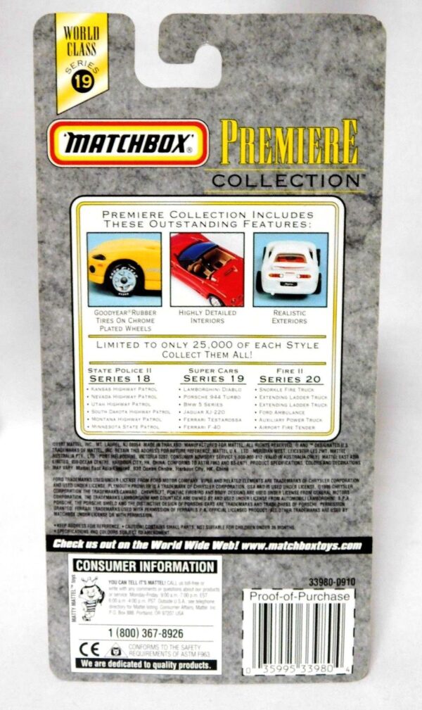 Porsche 944 Turbo “Pearl White – 1 of 25,000”! (Matchbox “Premiere World Class Super Cars” Limited Edition Collection Series-19) “Rare-Vintage” (1998)