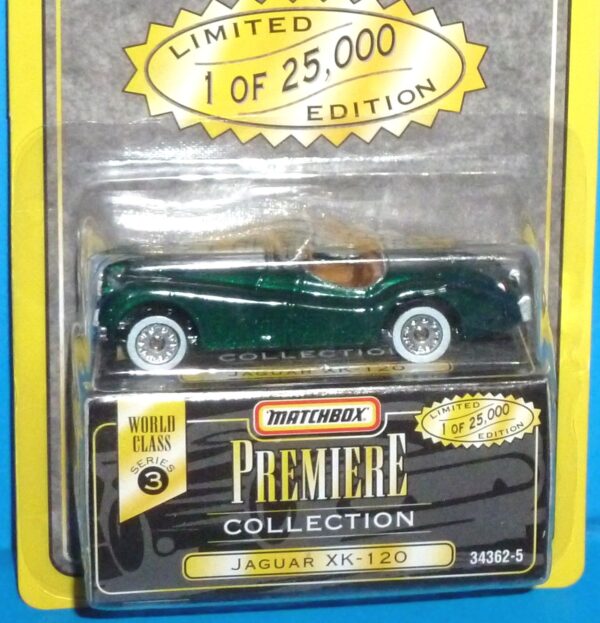 Jaguar XK-120 “Green- 1 of 25,000”! (Matchbox “Premiere World Class” Limited Edition Collection Series-3) “Rare-Vintage” (1996) 
