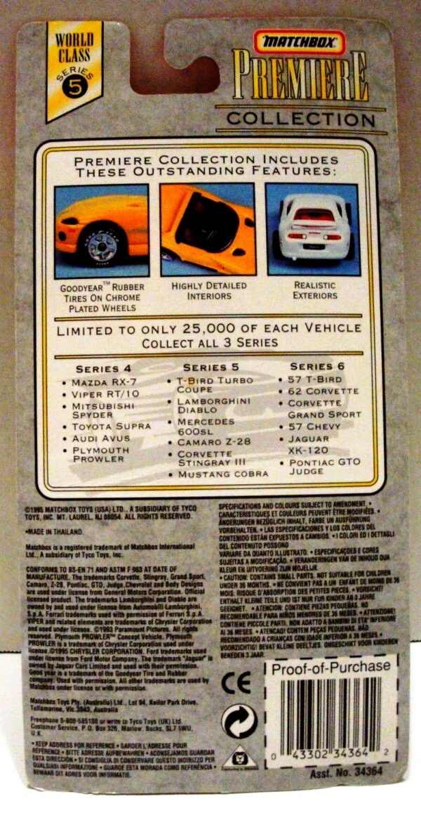 Series-5 Corvette Stingray III-001a Corvette Stingray III “Yellow- 1 of 25,000”! (Matchbox “Premiere World Class” Limited Edition Collection Series-5) “Rare-Vintage” (1996)