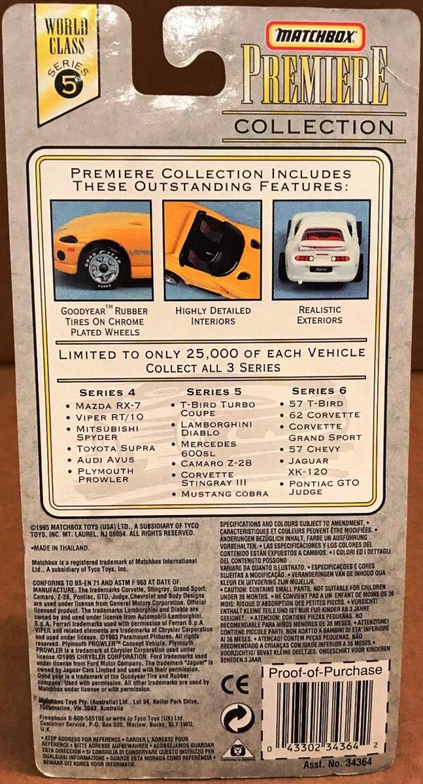 Lamborghini Diablo “Silver- 1 of 25,000”! (Matchbox “Premiere World Class” Limited Edition Collection Series-5) “Rare-Vintage” (1996)