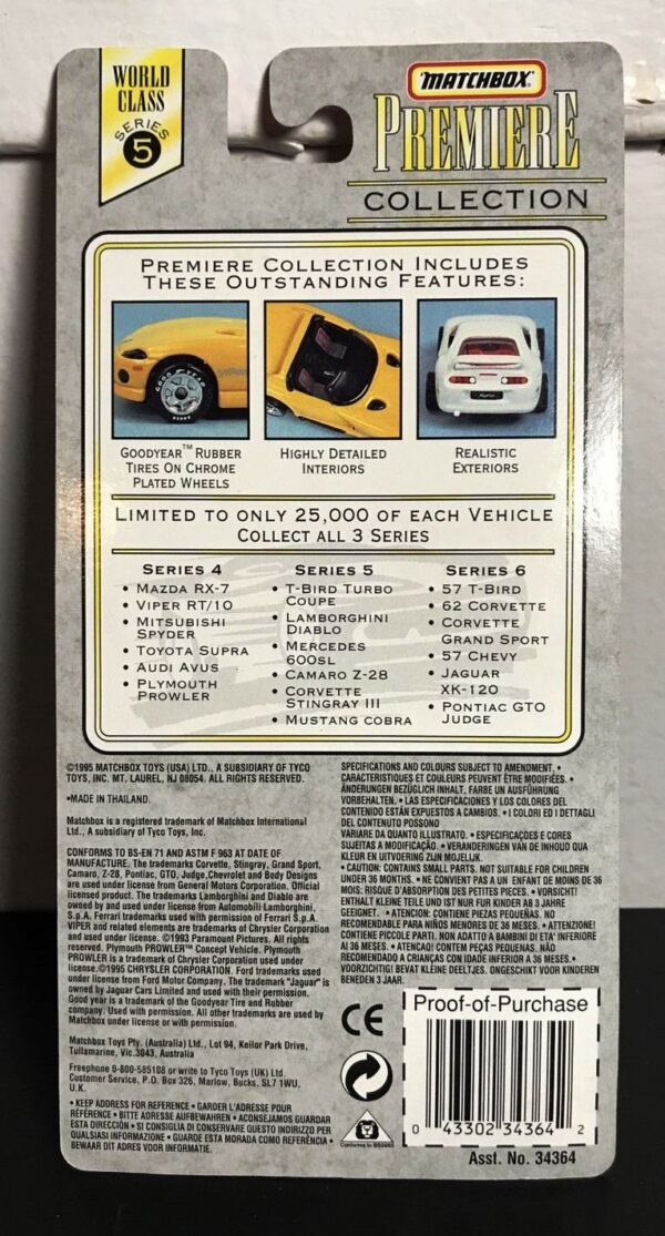 Series-5 T-Bird Turbo Coupe Green-1c T-Bird Tubro Coupe “Green- 1 of 25,000”! (Matchbox “Premiere World Class” Limited Edition Collection Series-5) “Rare-Vintage” (1996)