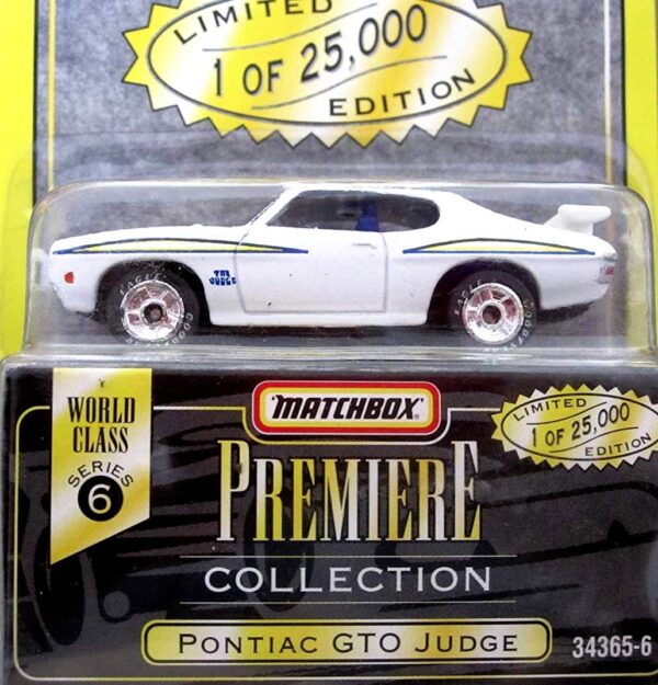 Pontiac GTO Judge “White w/Side Tampo- 1 of 25,000”! (Matchbox “Premiere World Class” Limited Edition Collection Series-6) “Rare-Vintage” (1996) 