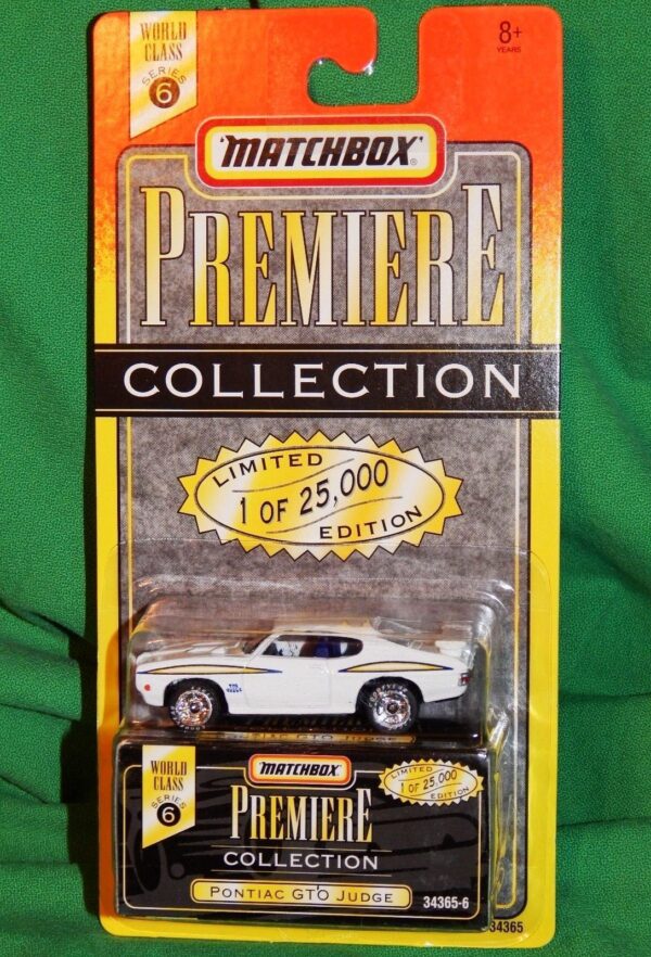 Pontiac GTO Judge “White w/Side Tampo- 1 of 25,000”! (Matchbox “Premiere World Class” Limited Edition Collection Series-6) “Rare-Vintage” (1996) 