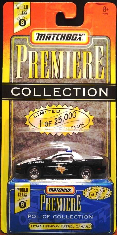 Texas Highway Patrol Camaro “Black & White- 1 of 25,000”! (Matchbox “Premiere World Class Police” Limited Edition Collection Series-8) “Rare-Vintage” (1997)