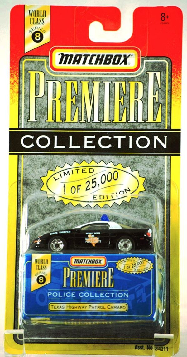 Texas Highway Patrol Camaro “Black & White- 1 of 25,000”! (Matchbox “Premiere World Class Police” Limited Edition Collection Series-8) “Rare-Vintage” (1997)