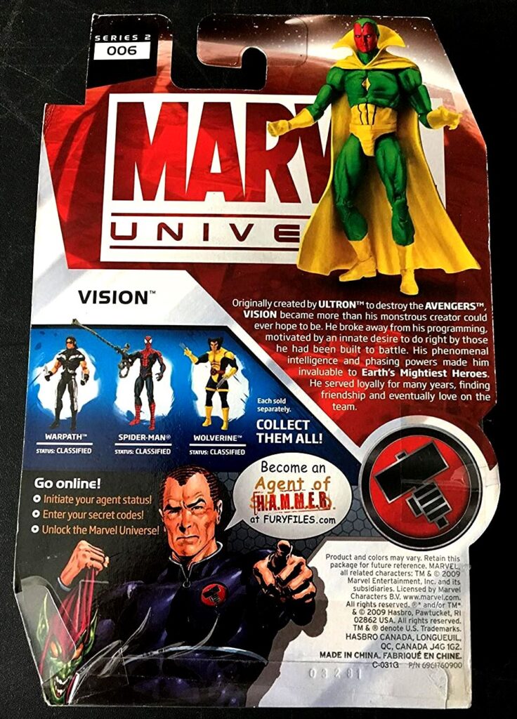 Translucent Marvel 2009 Marvel Universe Vision (Translucent Variant) w/File & Code