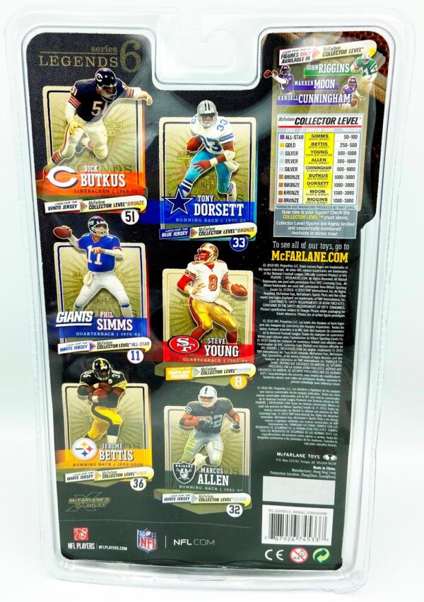 Vintage 2010 McFarlane NFL Legends Collector Level "SILVER" Randall Cunningham Series 6 Figure! "Purple Jersey #7 w/White Pants" (Team: “Vikings”) Sealed In Original Factory Clamshell Pack “Rare-Vintage” (2010)